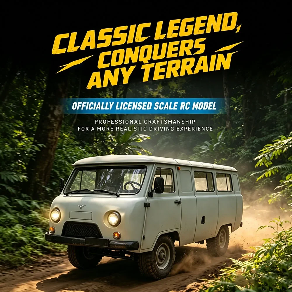 UAZ-452 1/18 RC Off-Road Van Alloy Metal Model Car 2.4G Realistic Sound & Light Effects For Hobby Collection Ornament Gift Toy