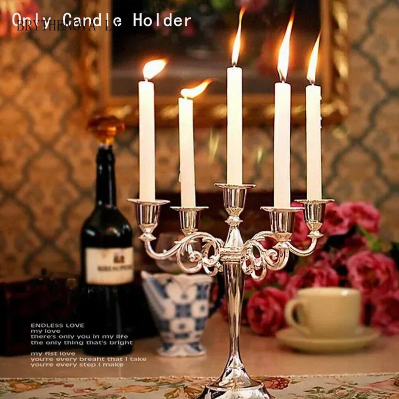 1PC Antique Retro Candlesticks Tall Gold Silver Candelabra Christmas Wedding Decorations European Metal Candle Holders