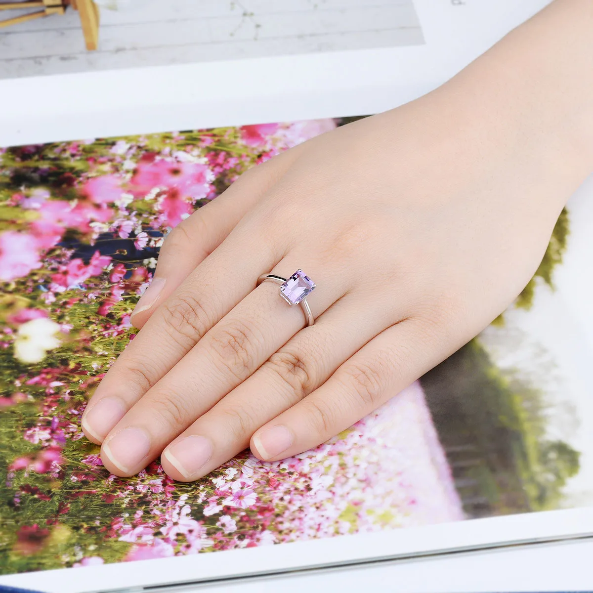 Real 925 Silver Ring Gemstone Natural African Amethyst Ring Silver 925 Original Swiss Blue Topaz Women Fashion Rings Jewelry