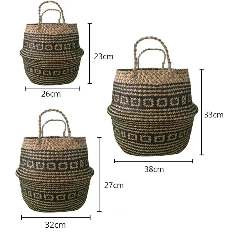 New 1pc Foldable Handmade Rattan Woven Flower Basket Seagrass Clothing Storage Basket Home Decoration Flower Basket