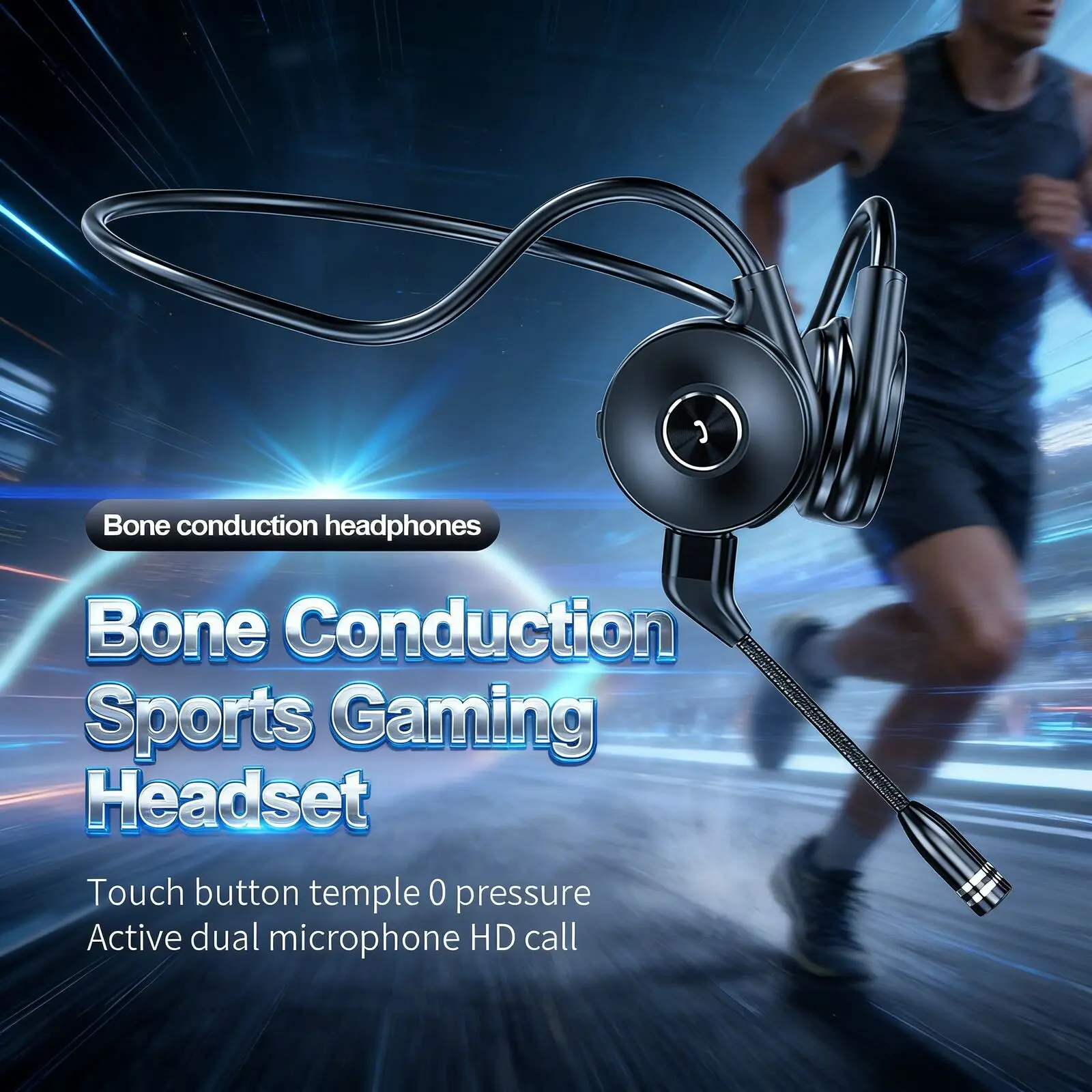 

Open-Ear Bone Conduction Headphones Wireless Bluetooth Ear-Hook Earphones With Detachable Mic HD Calls For Business Office Music