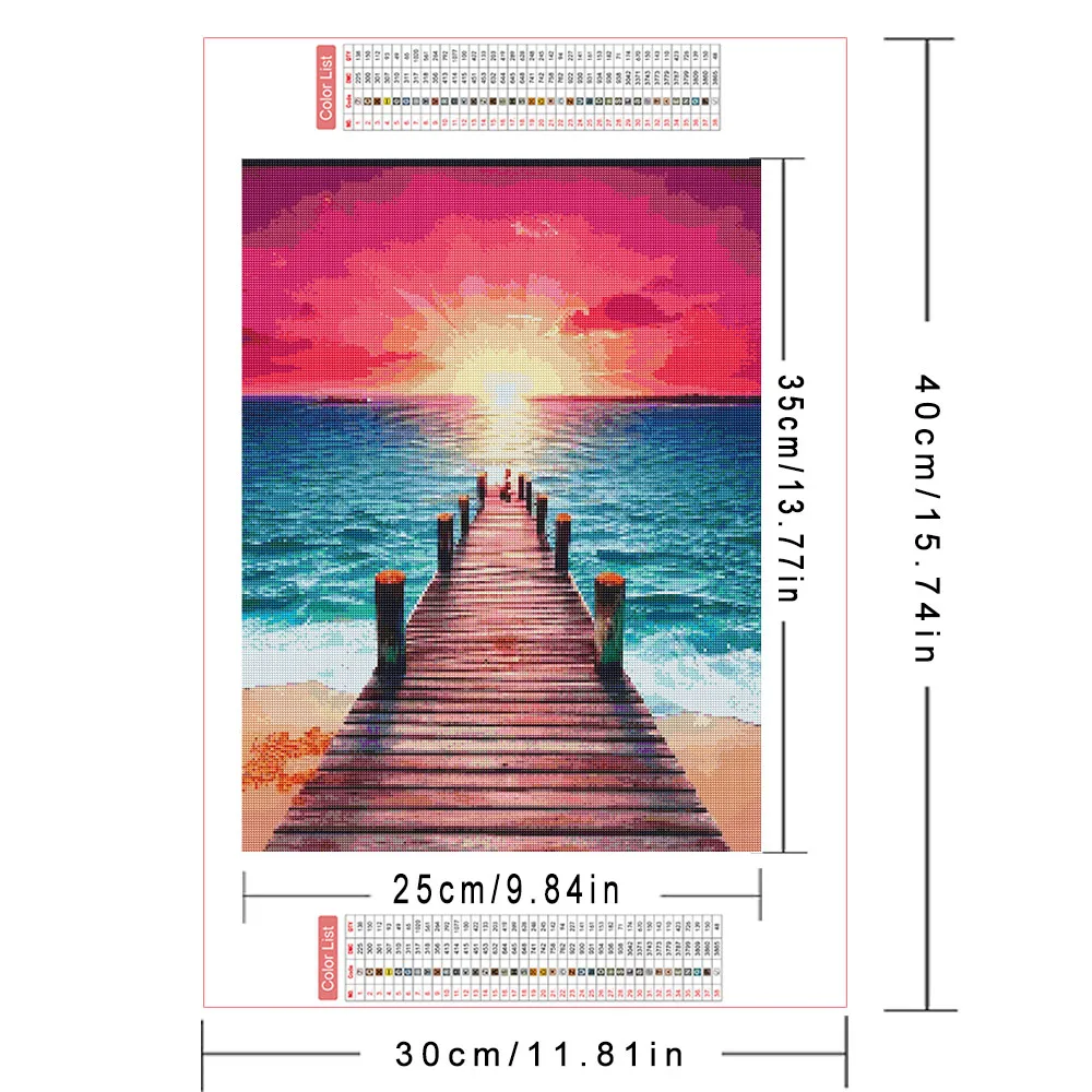 AZQSD Diamond Mosaic Square Bridge Landscape Rhinestones Handmade Arts And Crafts Sunset Diamond Painting Beach Beach
