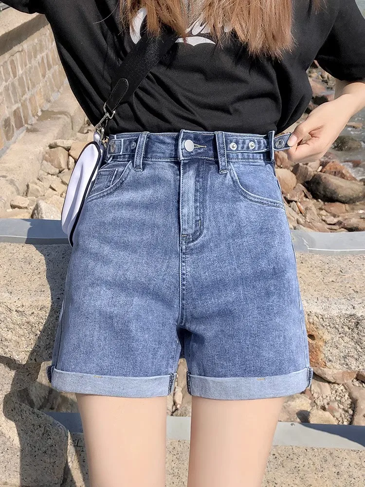 

High Waist Straight Leg Denim Shorts Women's Fashion Casual Loose Slimming Summer Thin Cotton Jeans High Waist Shorts