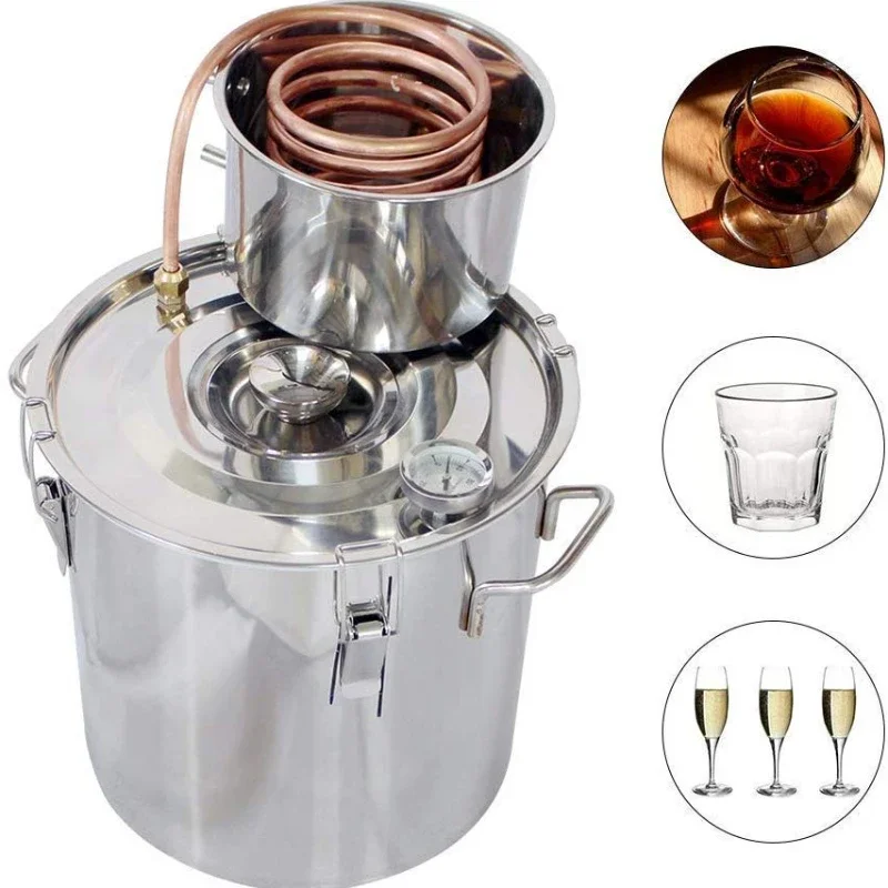 for10L/20L 2/5 Gal Alcohol Distiller Copper Tube Moonshine Still Spirits Home Brew Wine Making Kit Stainless Steel Oil Boiler