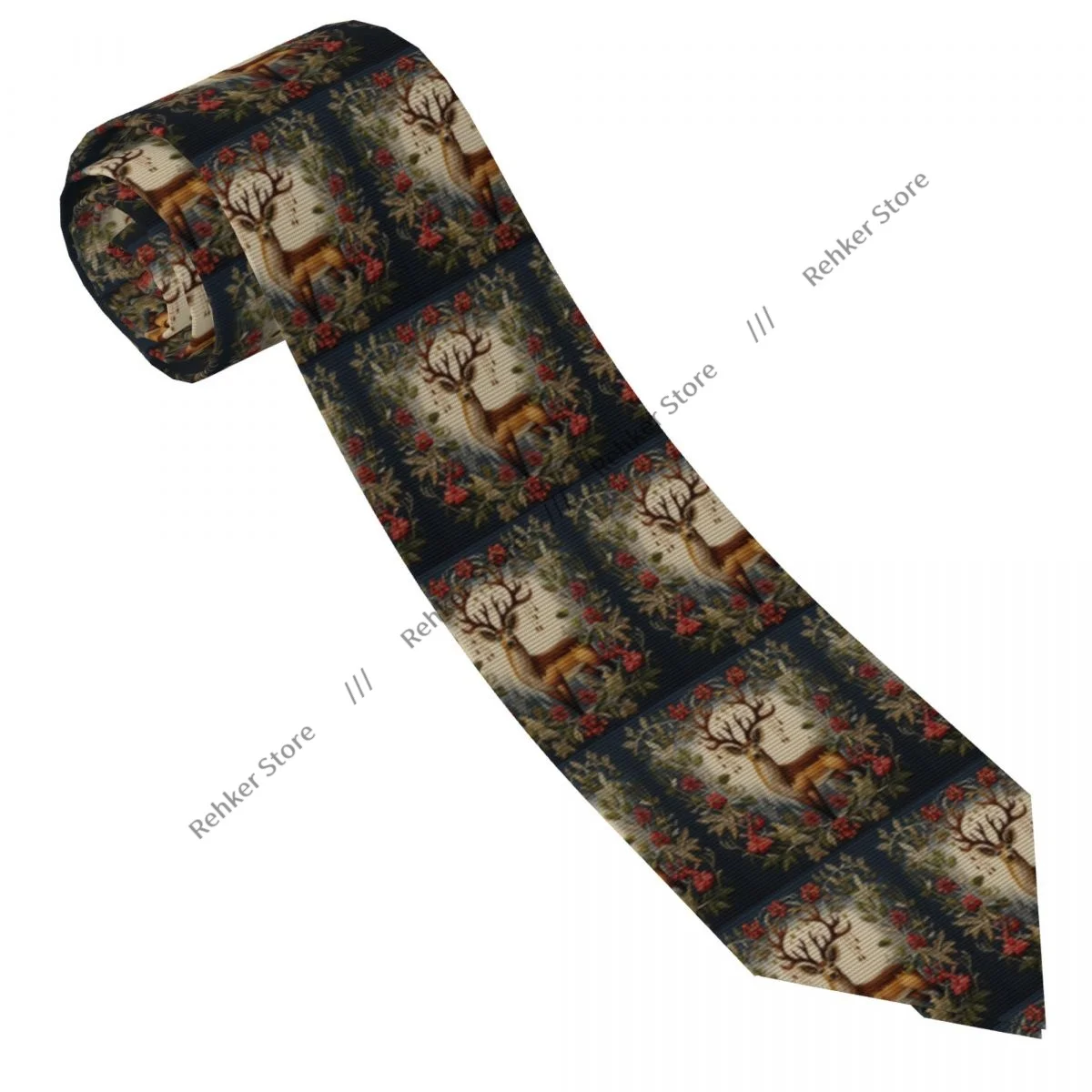 Formal Skinny Neckties Classic Men's Vintage Deer Snowflakes Illustration Wedding Tie Gentleman Narrow