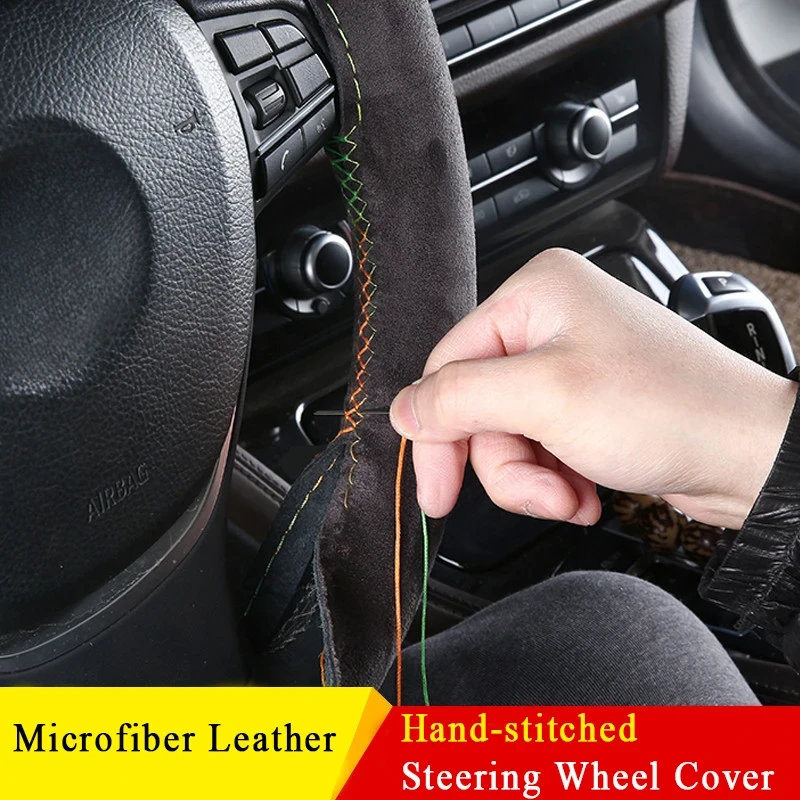 Suede Steering Wheel Cover For Car Universal 38cm Braided Protection  Leather Anti Slip Interior Parts