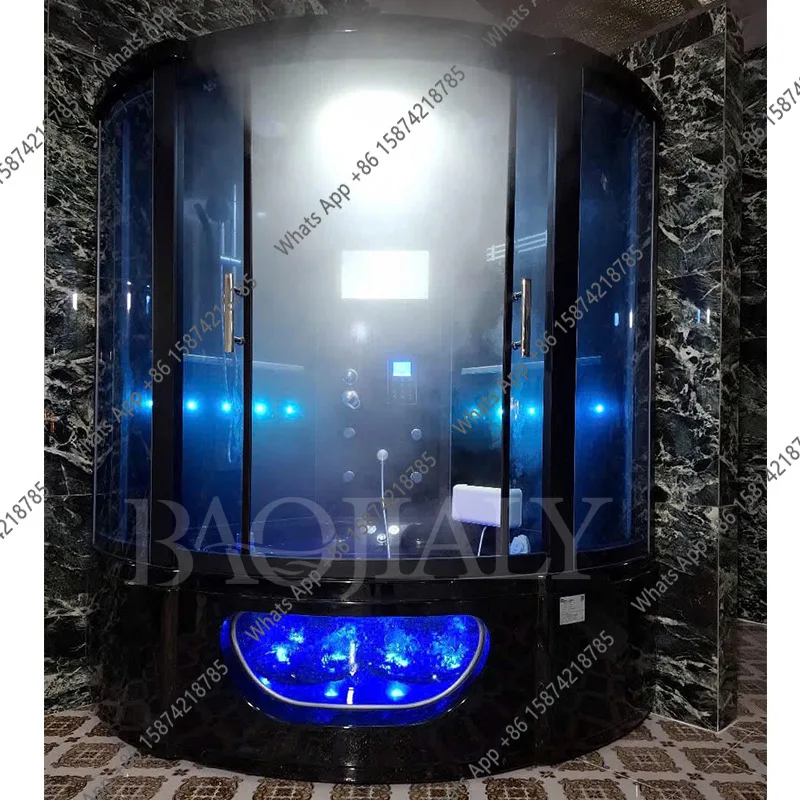 Kk Black Fan-shaped Integrated Bathroom Enclosed Shower Room With Bathtub Steam Room Surfing Massage Wet Steam Room view 4