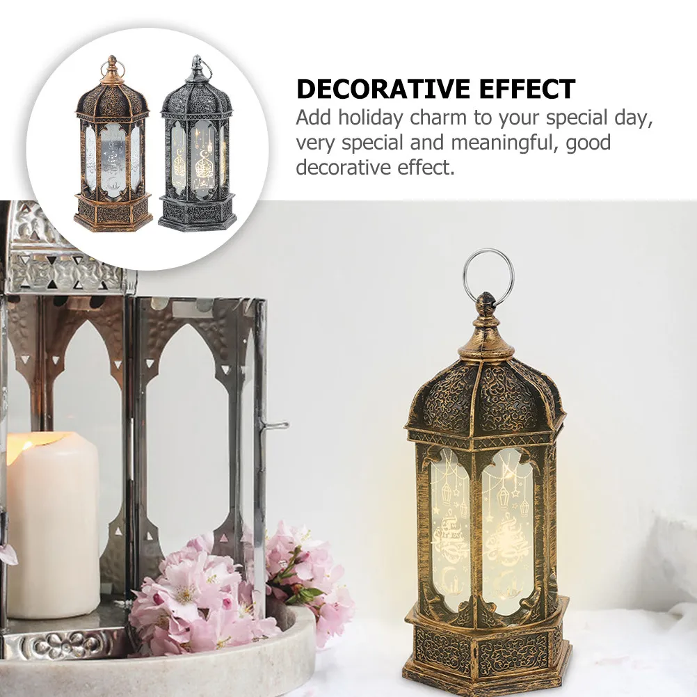 2Pcs LED Wind Lamp Ramadan Lantern Decor Eid Festival Party Light Moon Pattern Muslim Lamp Home Decor Festival Lantern Ornament