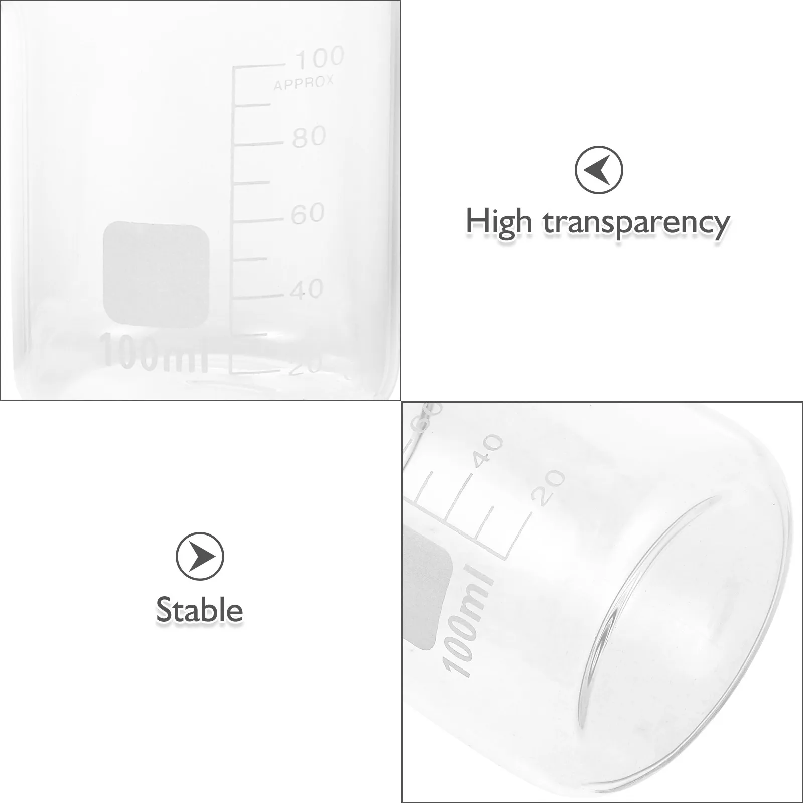 4Pcs High Borosilicate Glass Beaker Measuring Cup Set 50Ml 100Ml Lab Graduated Kitchen Baking Mixing Liquid Precise Measurement