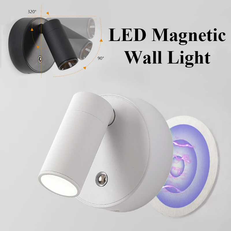 

LED Magnetic Wall Light USB Rechargeable Wireless Wall Lamp Touch Switch Spotlights Dimmable Bedside Lamp for Reading Room Decor