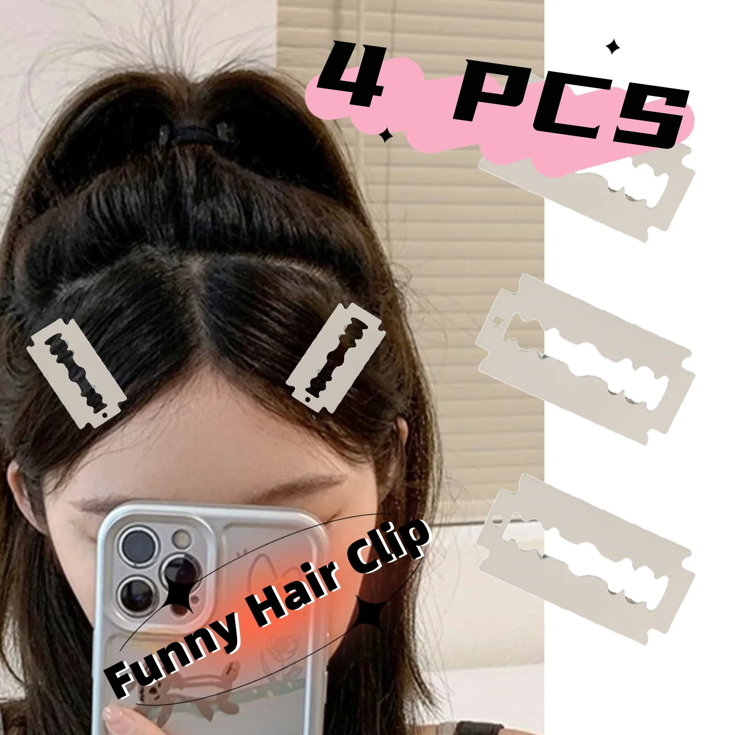 4PCS Funny Acrylic Simulated Blade Hairpins For Girls Barrettes Costume Headwear Fashion Light Luxury Hairpin Adorable Hair Clip