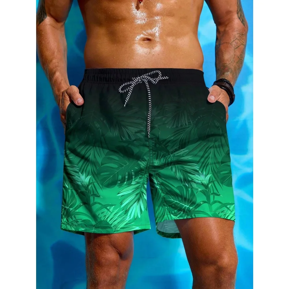 Men's Hawaiian Fashion Palm Leaves Graphic Beach Shorts for Men Trend Vacation 3D Print Short Pant Casual Streetwear Swim Trunks