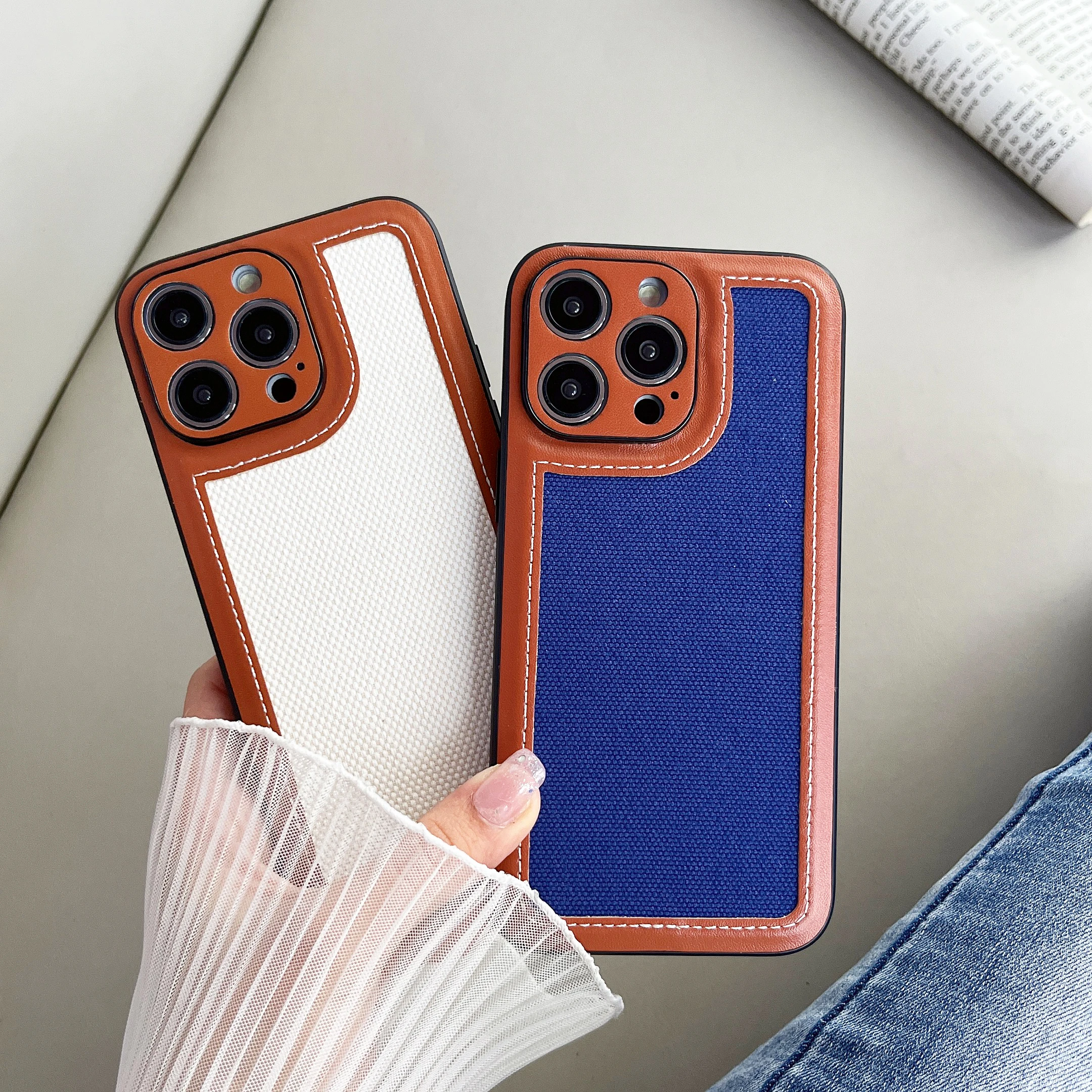 

Premium PU Leather Anti-Drop Phone Cover Retro Canvas All-Inclusive Protective Case for iPhone 15 pro 14Plus 13 12 11Pro Max