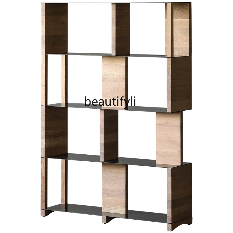 

Nordic Imported Oak Iron Expression Light Retro Silent Industrial Bookshelf Display Rack Living Room Furniture