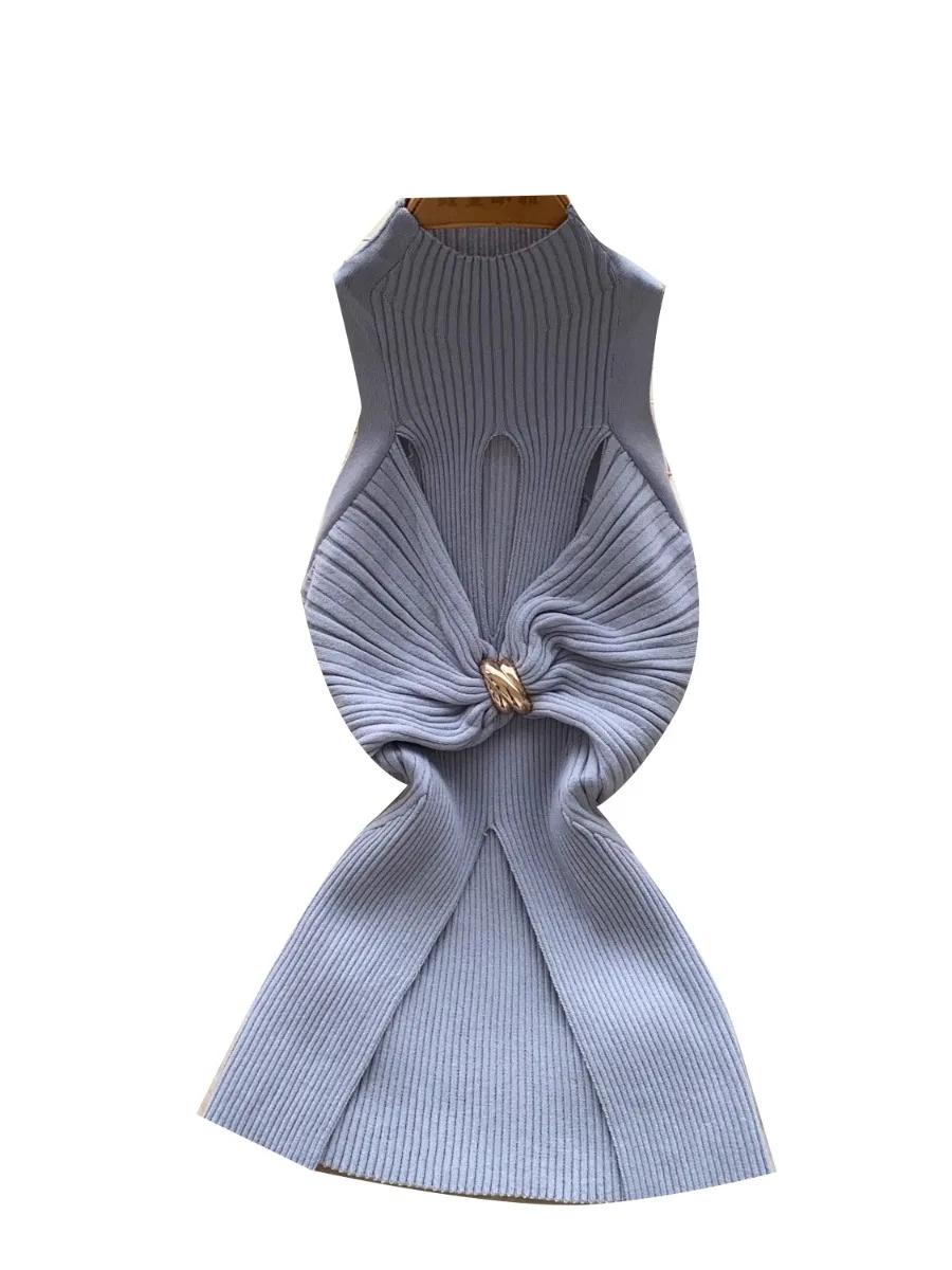 Foamlina Gilet lavorato a maglia senza maniche di lusso chic da donna Summer Metal Kink Design Spice Girl Canotte alla moda Crop Top