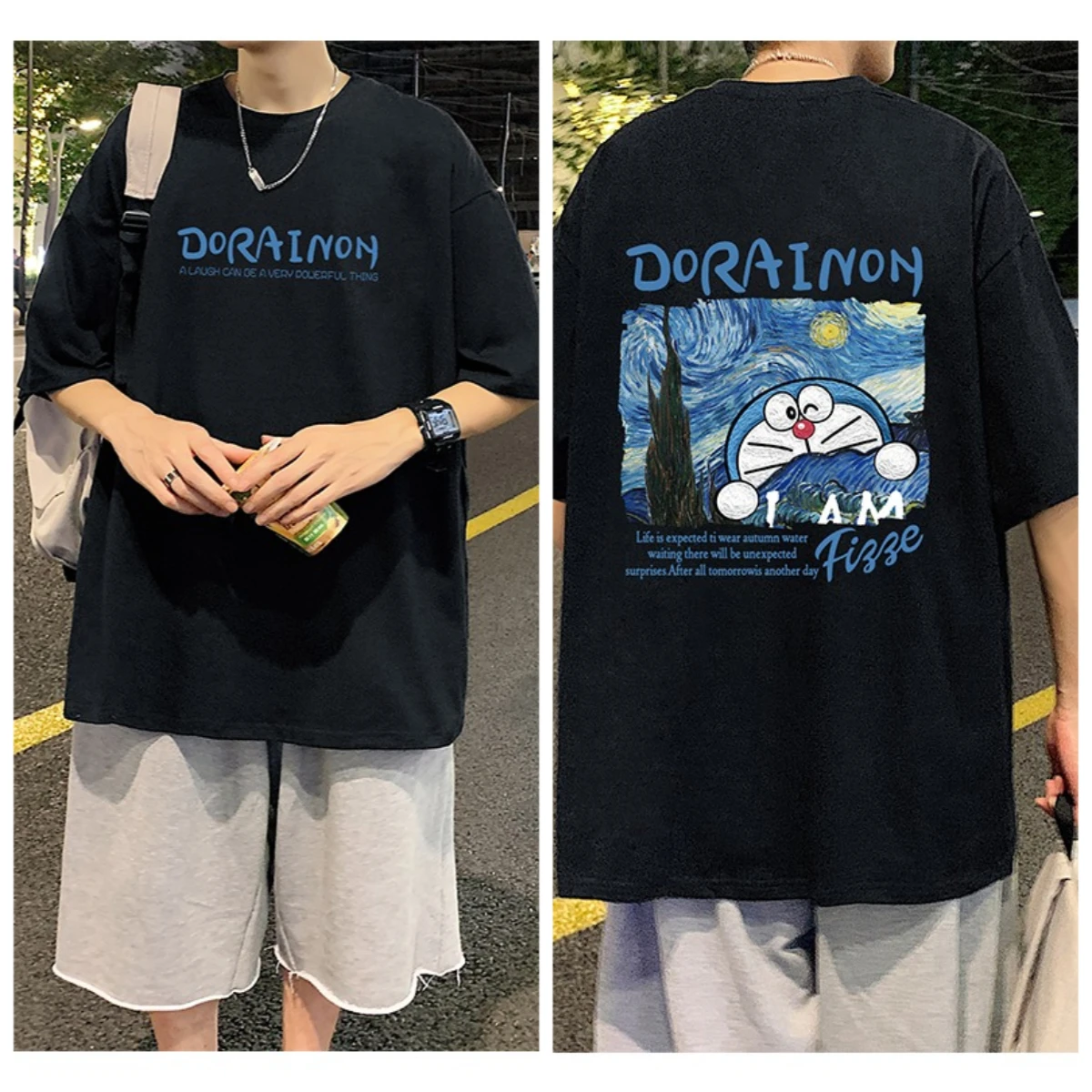 

Summer Cotton Short-sleeved T-shirt Men's Trendy Brand Loose Round Neck Half-sleeved Hong Kong Style Cartoon Animation T-shirt