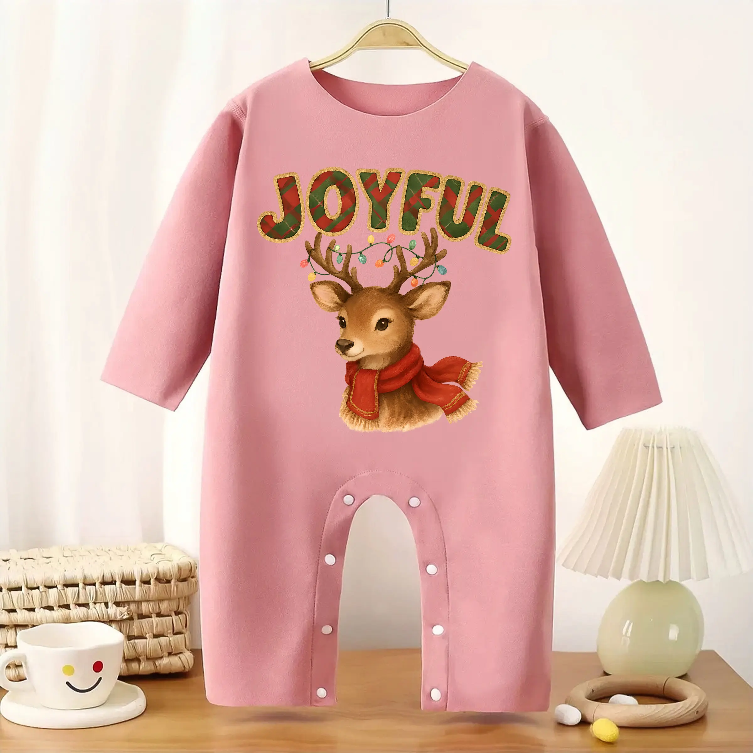 بدلة أطفال سميكة لعيد الميلاد الأول مرح ومشرقة للأطفال الرضع بأكمام طويلة زاحفة للدفء لارتفاع 60-90 سنتيمتر قماش أطفال #1