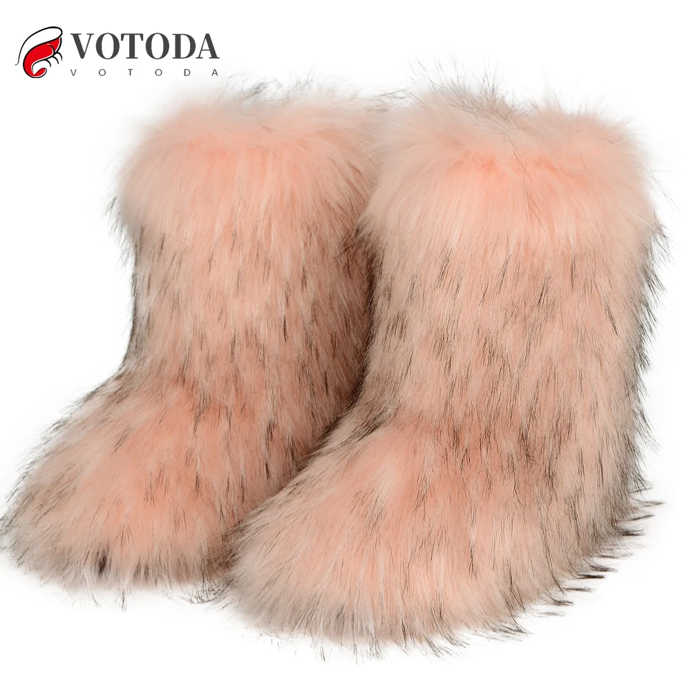 Winter Women Fluffy Fur Snow Boot Woman Furry Faux Fur Boot Ladies Outdoor Nonslip Cotton Boot Girl Plush Warm Snow Boot Slip On