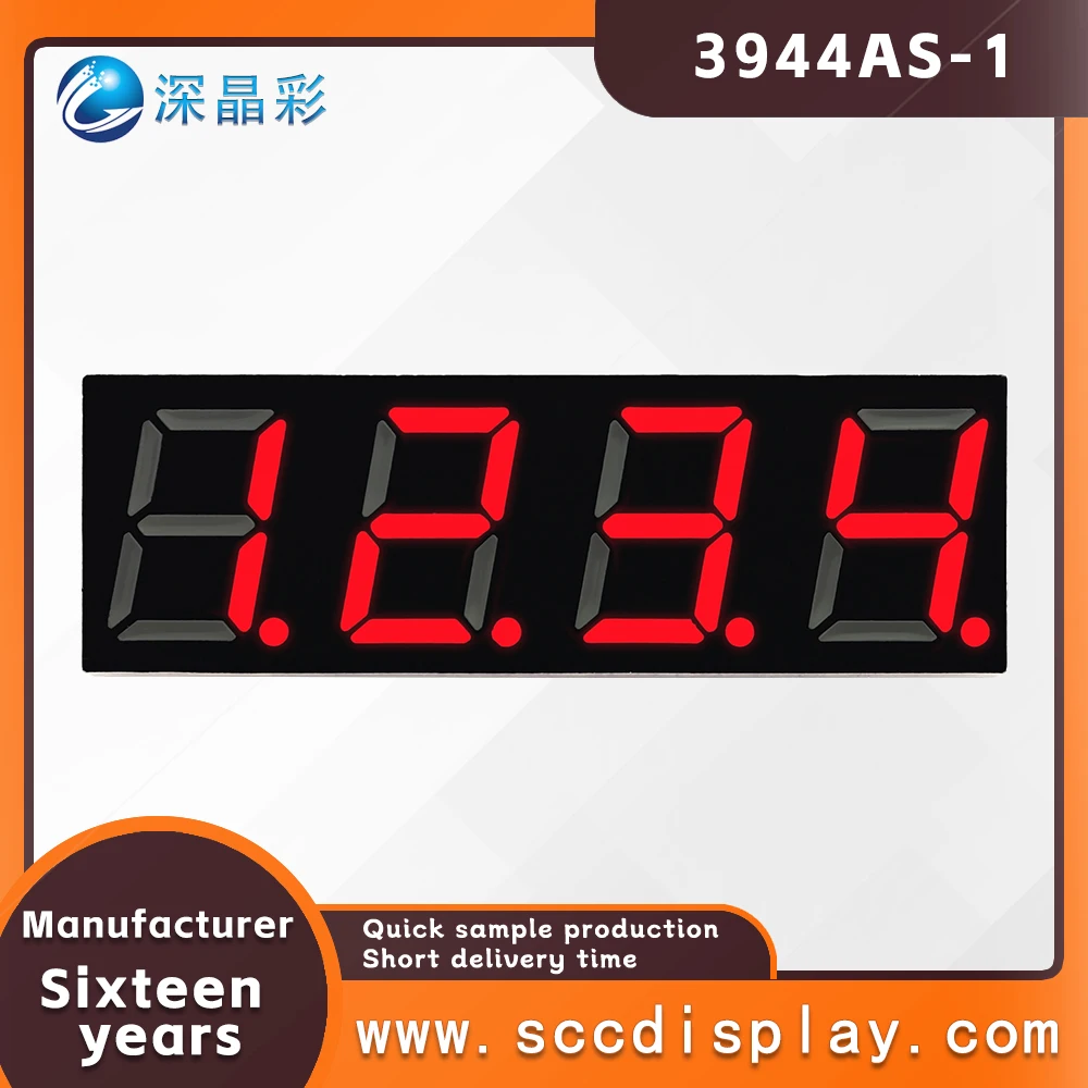 0.39-inch four digit display 3944AS-1 With decimal point  high brightness LED red light digital display tube, dual row 12 pin