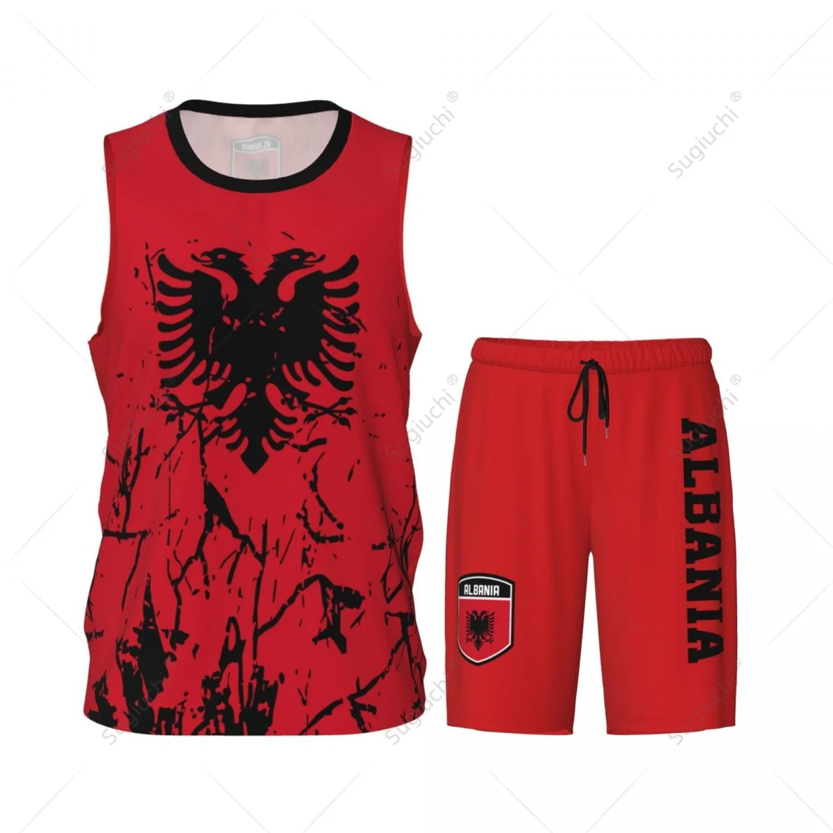 Team-up Albania Flag Grain Men basket Jersey Set camicia e pantaloni senza maniche nome personalizzato Nunber esclusivo