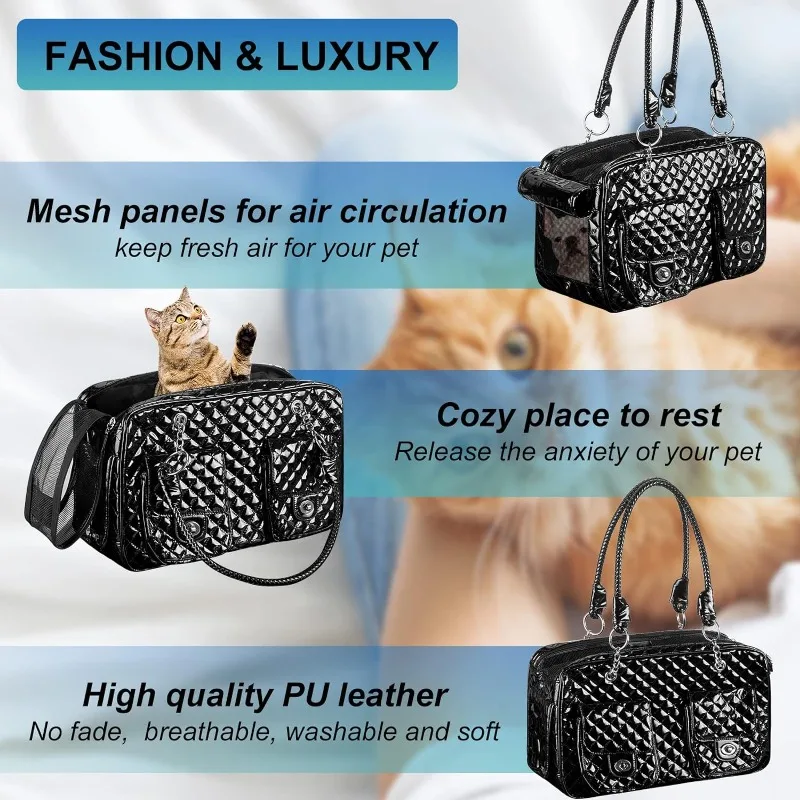 Portable Pet Carrying Handbag, Fashion Pet Carrier, Small Dog Purse, Quality PU Leather, Collapsible, Cat