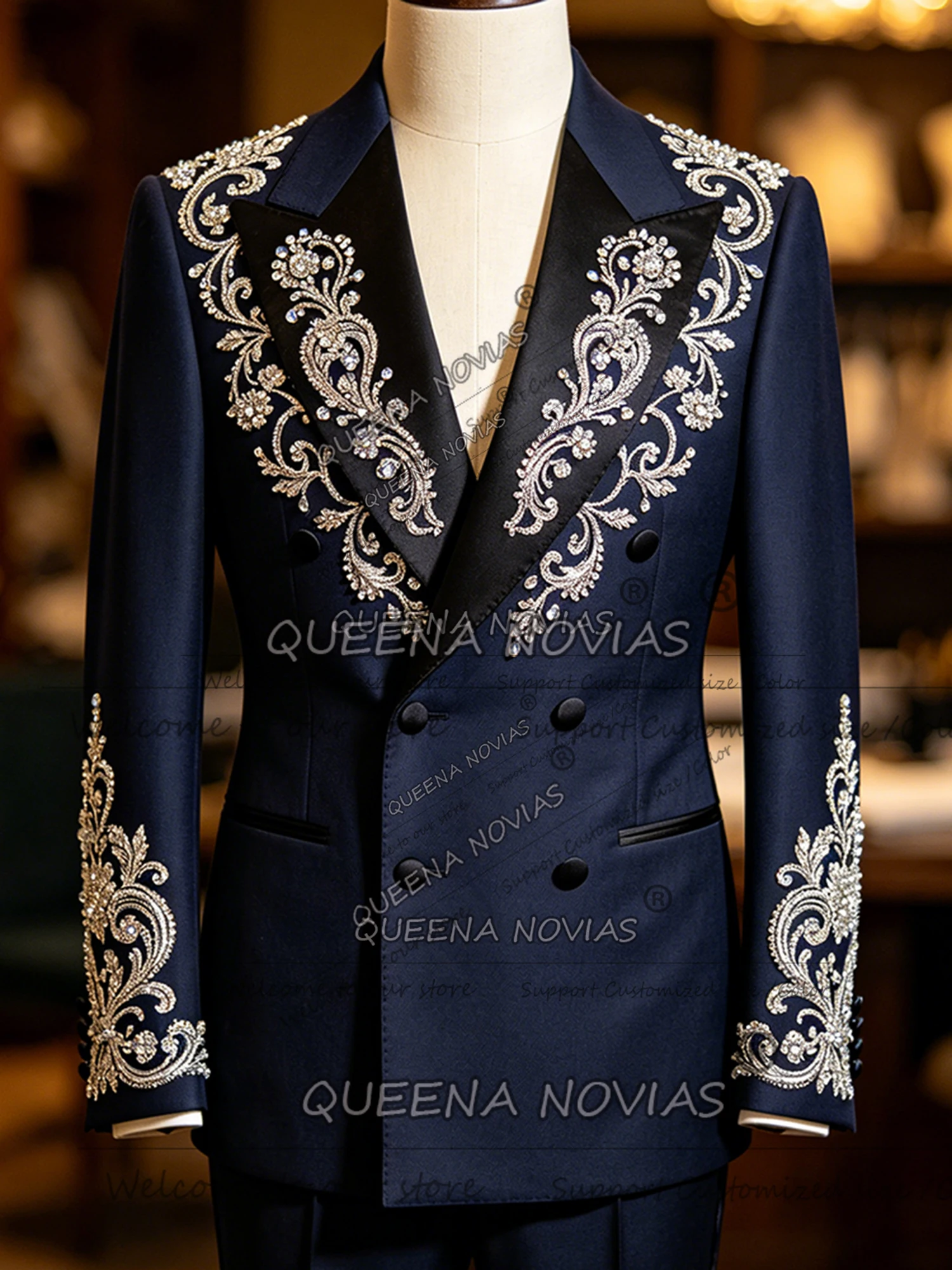Exclusive Wedding Suits For Men Double Breasted Jacket Pants 2 Piece Sets Beaded Stones Prom Blazers Customized Male Outfit 2026