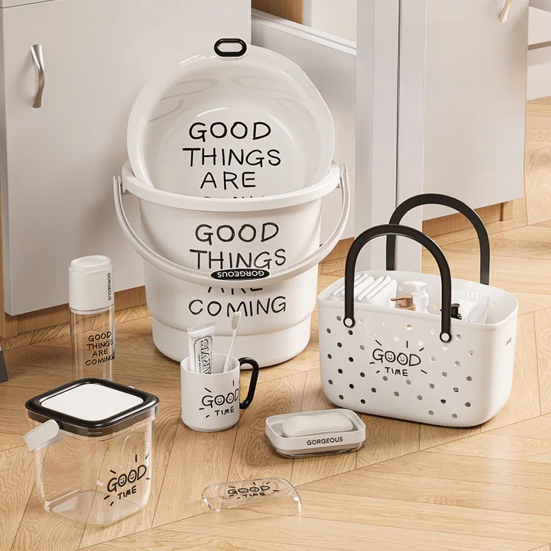 

Thickened Plastic Bucket with Lid Large Portable Wash Basin for Students Dormitory Living Laundry Bathing Water Storage Tools