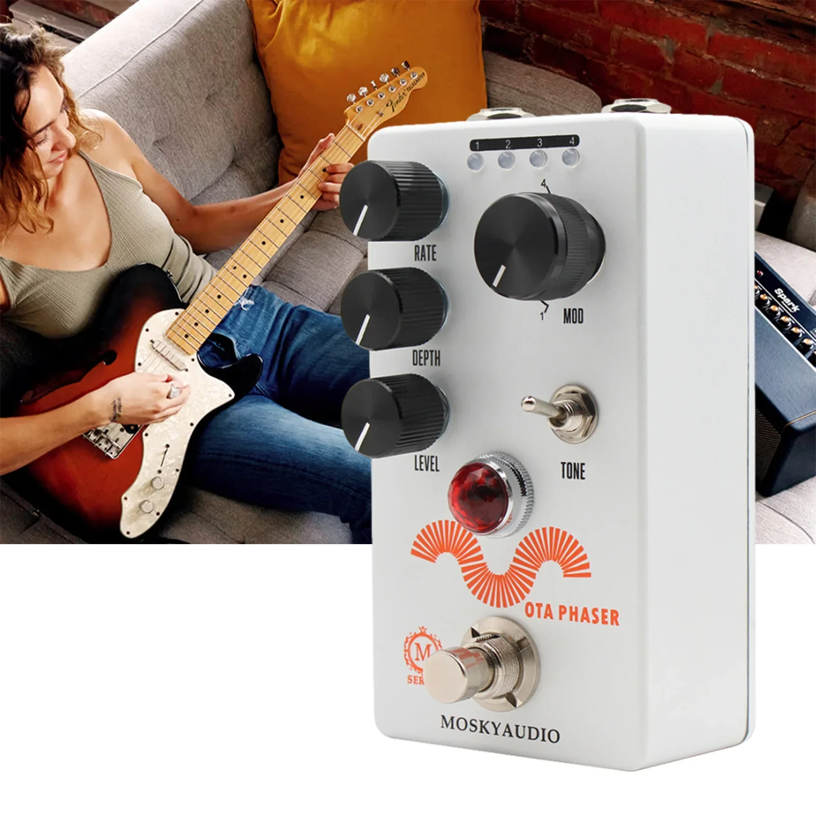 

Mosky Ota Phaser Pedal Vintage Guitar Effect - 4 Mode Phase Shifter with Rate/depth/level True Bypass for Electric Guitar