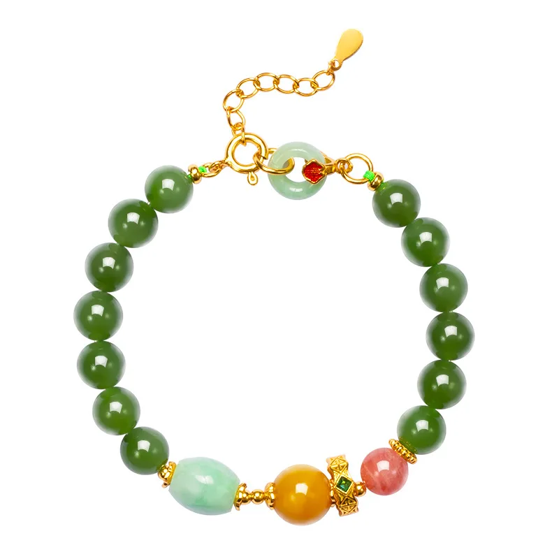 

Браслет из натуральной яшмы Hetian с воском и янтарем, ручная цепочка из бисера, ювелирные изделия из драгоценных камней для женщин, модные аксессуары, повседневная одежда, подарки