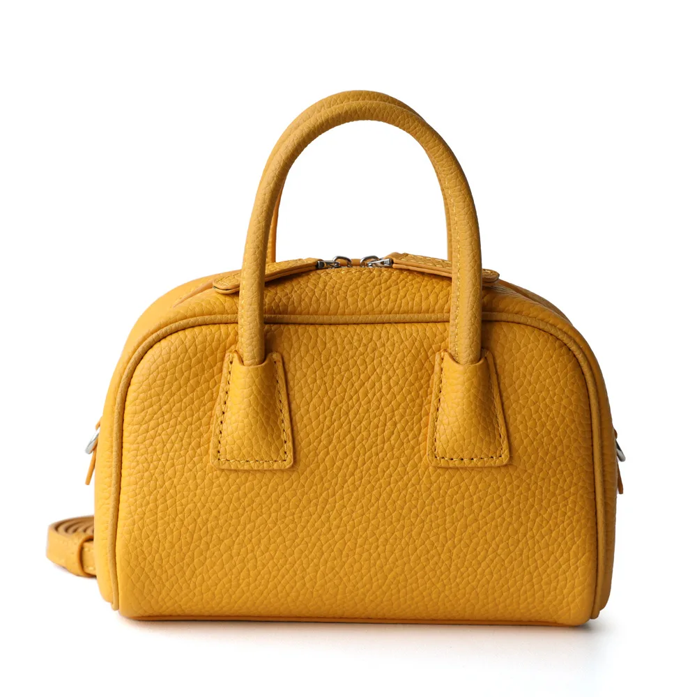 

Genuine leather bowling bag 2025 summer new top layer cowhide one-shoulder crossbody bag fashionable ladies hand-held square bag