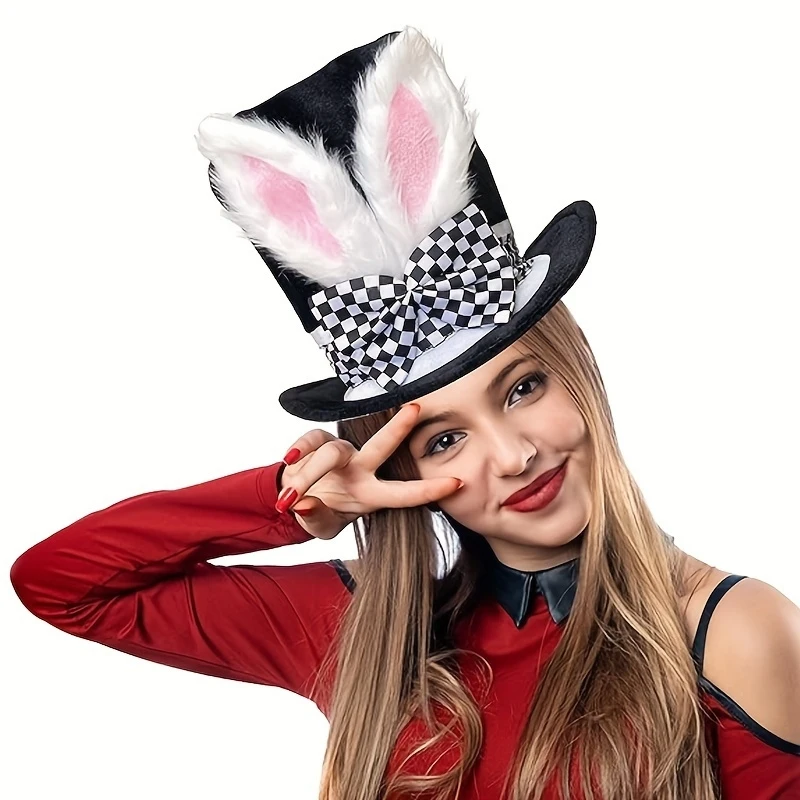 Easter Bunny Party Decoration Magic Hat Stage Performance  Rabbit Ears Adult Cosplay Costume Plush Black Carnival Velvet Cap view 3