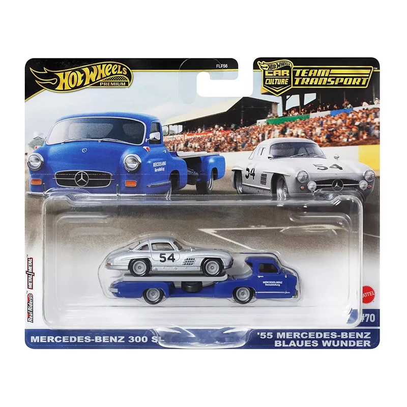 Hot Wheels Car Culture Team Transport Mercedes-Benz 300 SL & Mercedes Benz Blaues Wunder Truck 1/64 Diecast Model Cars Toy FLF56