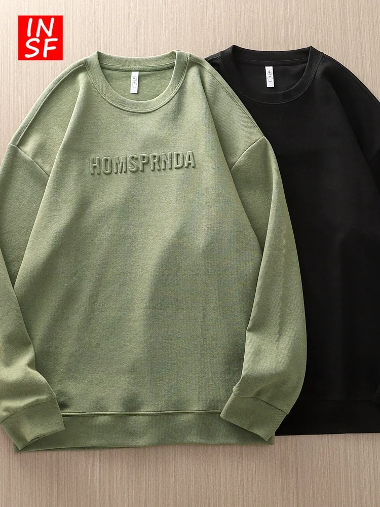 

Thiened Long Sve round Ne Sweatirt Men's Casual Warm Top Autumn Winter Faion Brand INSF Boy's Loose Fit Hoodie