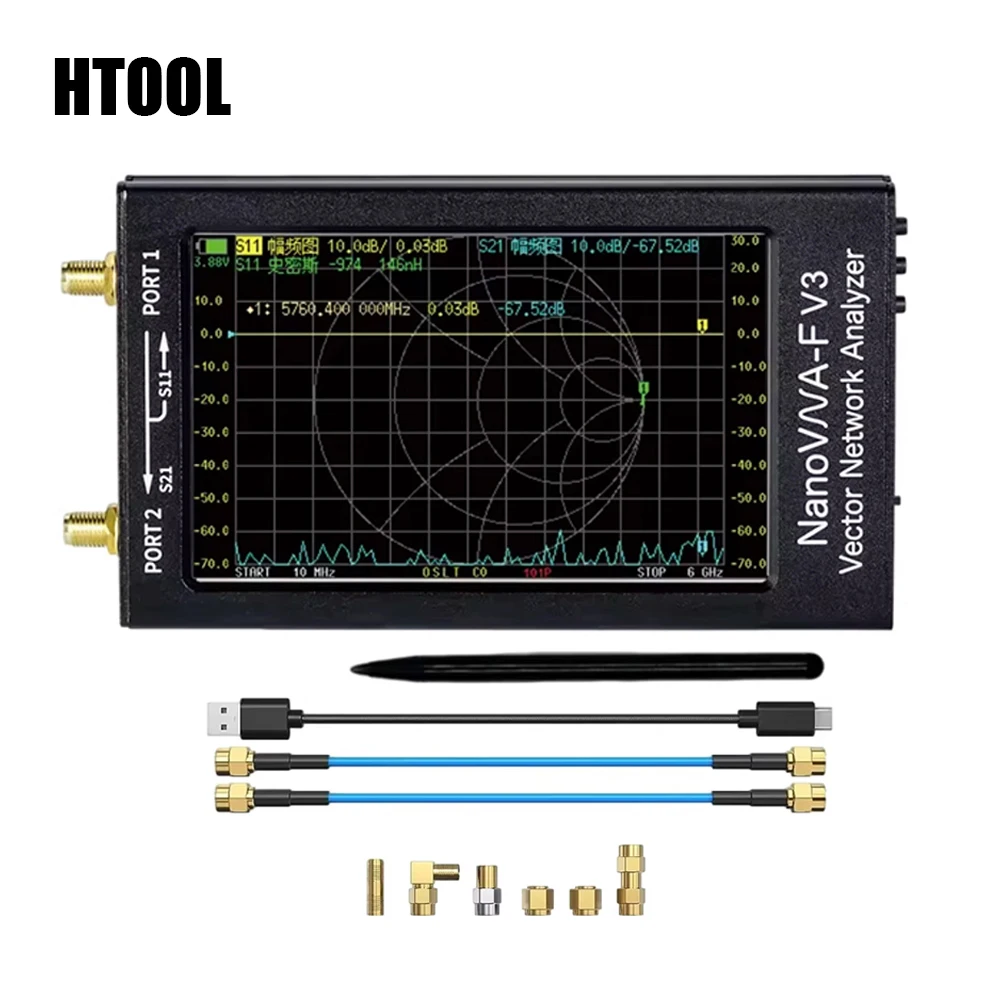 HTOOL V3 1MHz-6GHz Portable Vector Network Analyzer VNA for MF/HF/VHF/UHF/SHF Antenna,Built-in 4500mAh Battery,4.3in Screen