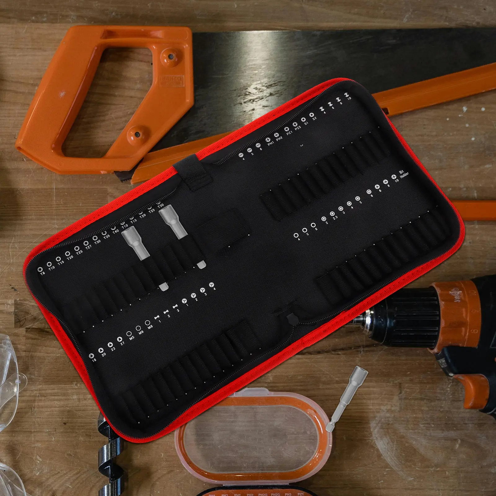 Portable Drill Bit Storage Bag 2 Pack Oxford Fabric Zippered Tool Organizer Pouch for Workshop