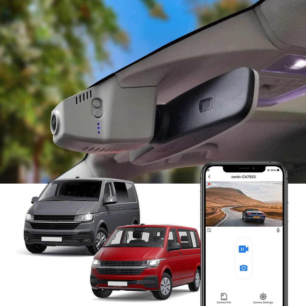 FITCAMX 4K Dash Cam for VW Transporter/Caravelle/Multivan T6/T6.1 (2015-2023), OEM Style, Night Vision, Specific Volkswagen