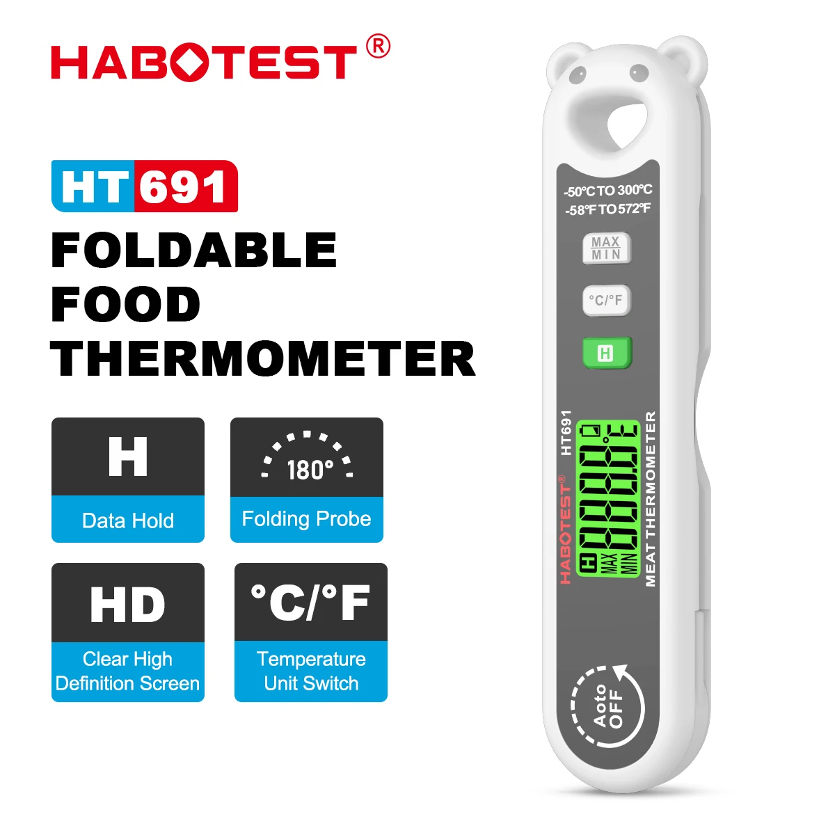 HABOTEST HT691 Instant Read Meat Thermometer for Grill and Cooking Kitchen Probe Thermometer for BBQ Grill Beef Deep Frying