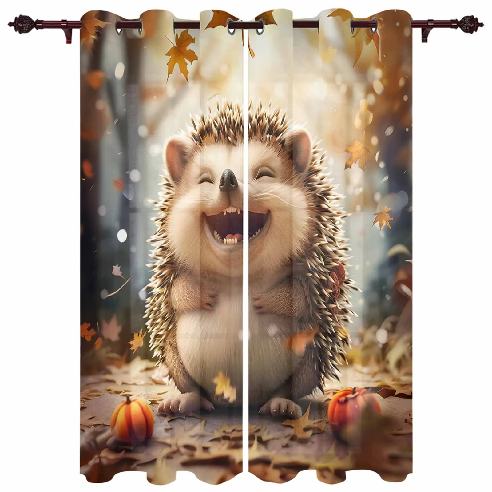 Autumn Maple Leaf Forest Hedgehog Pumpkin Modern Panels Hall Curtains for Living Room Bedroom Window Curtains Hotel Drapes