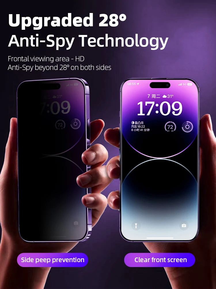 Privacy Screen Protector for iPhone 12 13 14 Pro Max Auto-Dust Removal Full Coverage Screen 2.5D Edge HD Tempered Glass Film