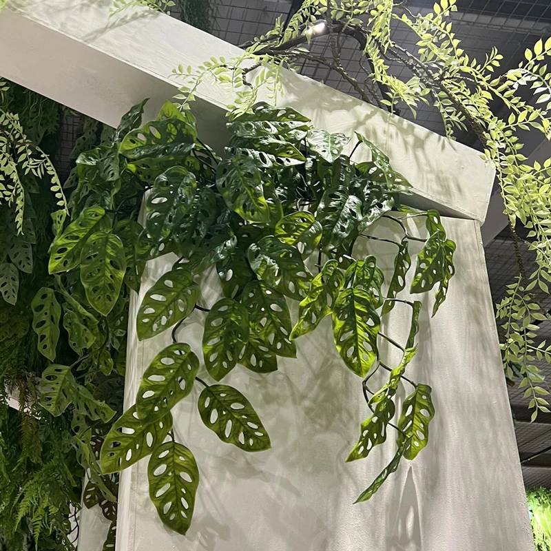 85cm di lunghezza piante artificiali vite falso Monstera foglie appeso a parete ramo di albero tropicale Rattan all'aperto per la decorazione della festa in giardino di casa