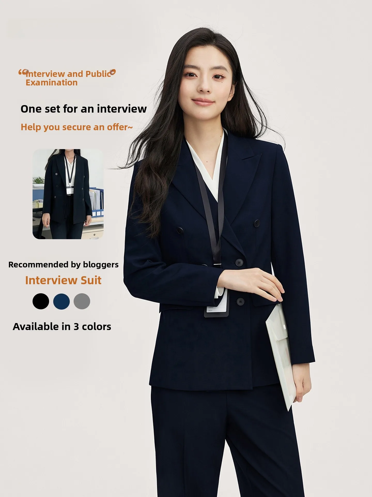 

Good Young Women's Royal Blue Suit Set Interview Busin Profional High-End Feeling Office Workwear Slim Fit Polyester Fiber