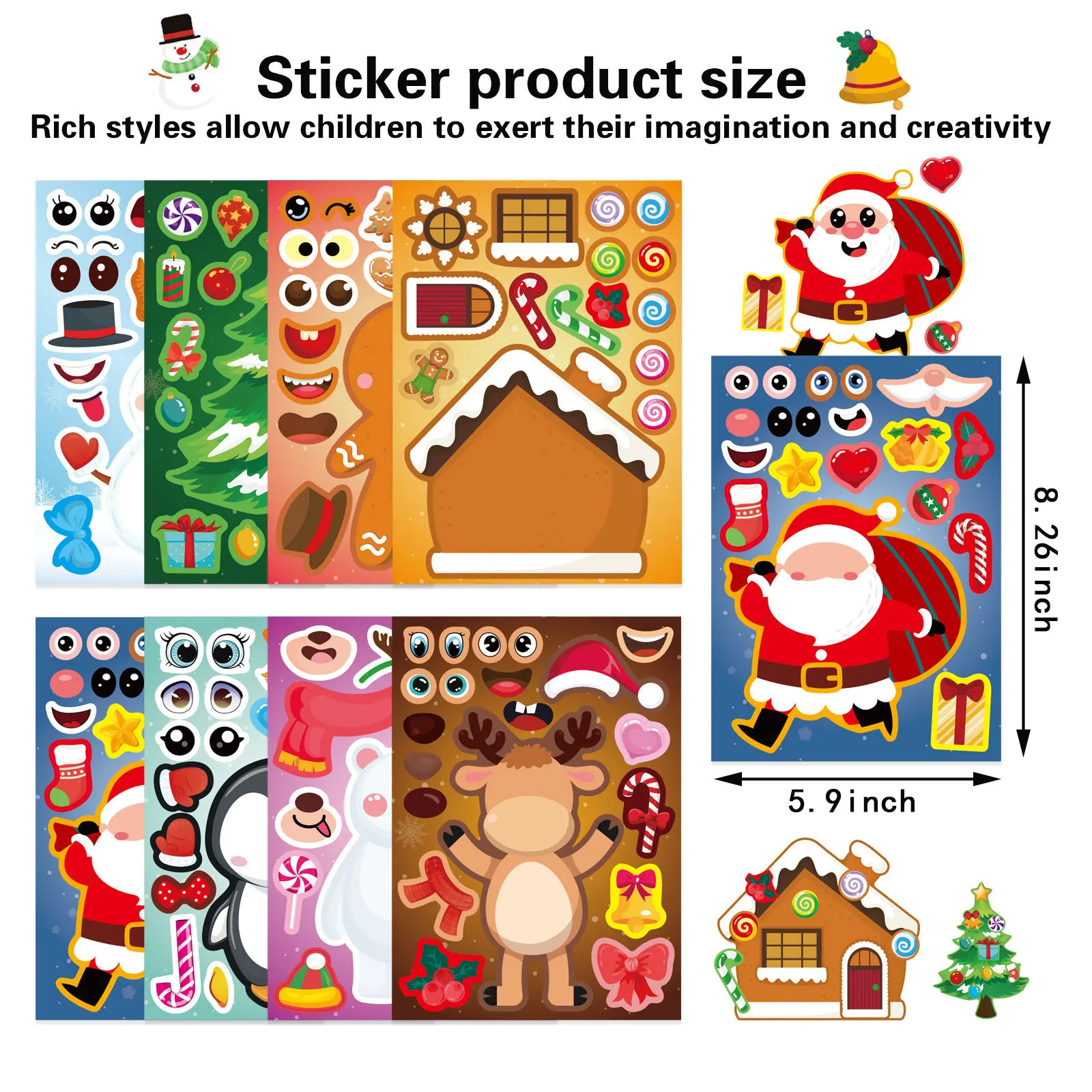 

8Sheets Cute Christmas Snowman Puzzle Stickers Kawaii Make a Face DIY Decals Water Cup Toys Assemble Jigsaw Game Party Gifts