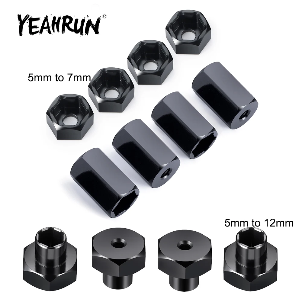 YEAHRUN 4szt Adaptery piasty koła sześciokątnego ze stopu aluminium 5mm do 7mm/12mm Konwersja dla SCX24 do WPL D12 1/10 RC Car Upgrade Parts