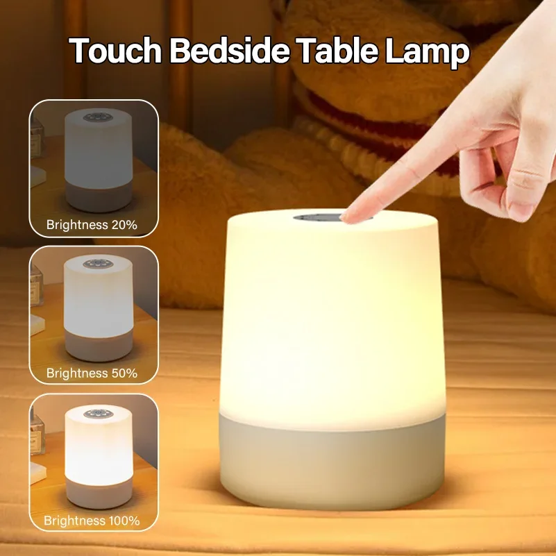 

Touch Night Lamp USB LED Lamp Remote Control Switch Rechargeable Three Colors Lights Bedroom Portable Table Bedside Night Lamp