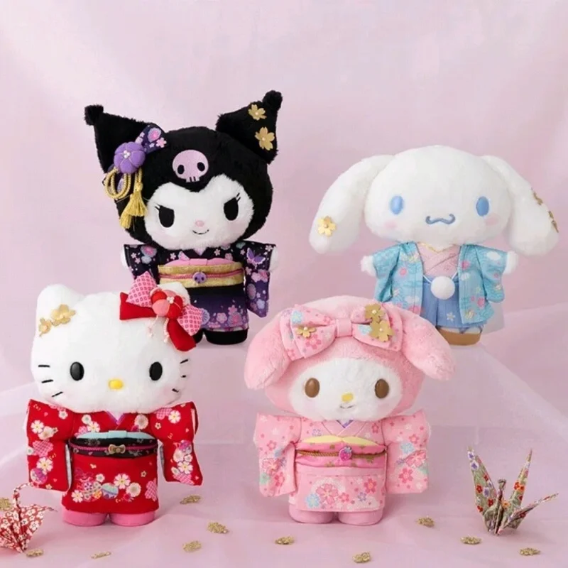 Sanrio New Genuine Characters Series Hello Kitty Cinnamoroll Kuromi My Melody Kimono Doll Plush Pendant Ornament Peripheral Gift