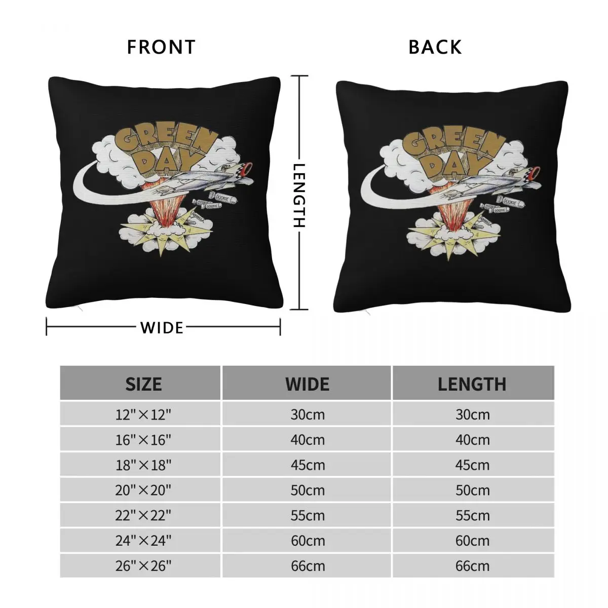 Green Day Dookie Concert Pillowcase Polyester Linen Velvet Pattern Zip Decorative Sofa Cushion Case Wholesale