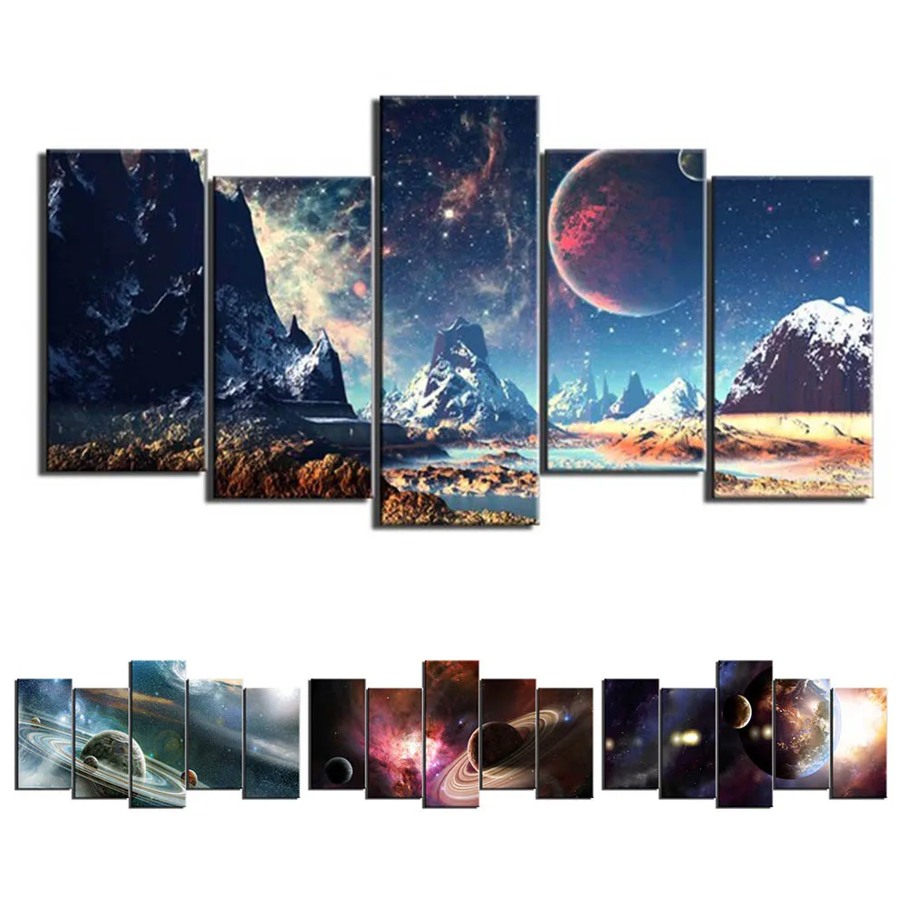 Artsailing Galaxy Picture 5 Pieces Painting Nebula Canvas Art Poster Space Universe Planet Star Wall Painting Drop shipping