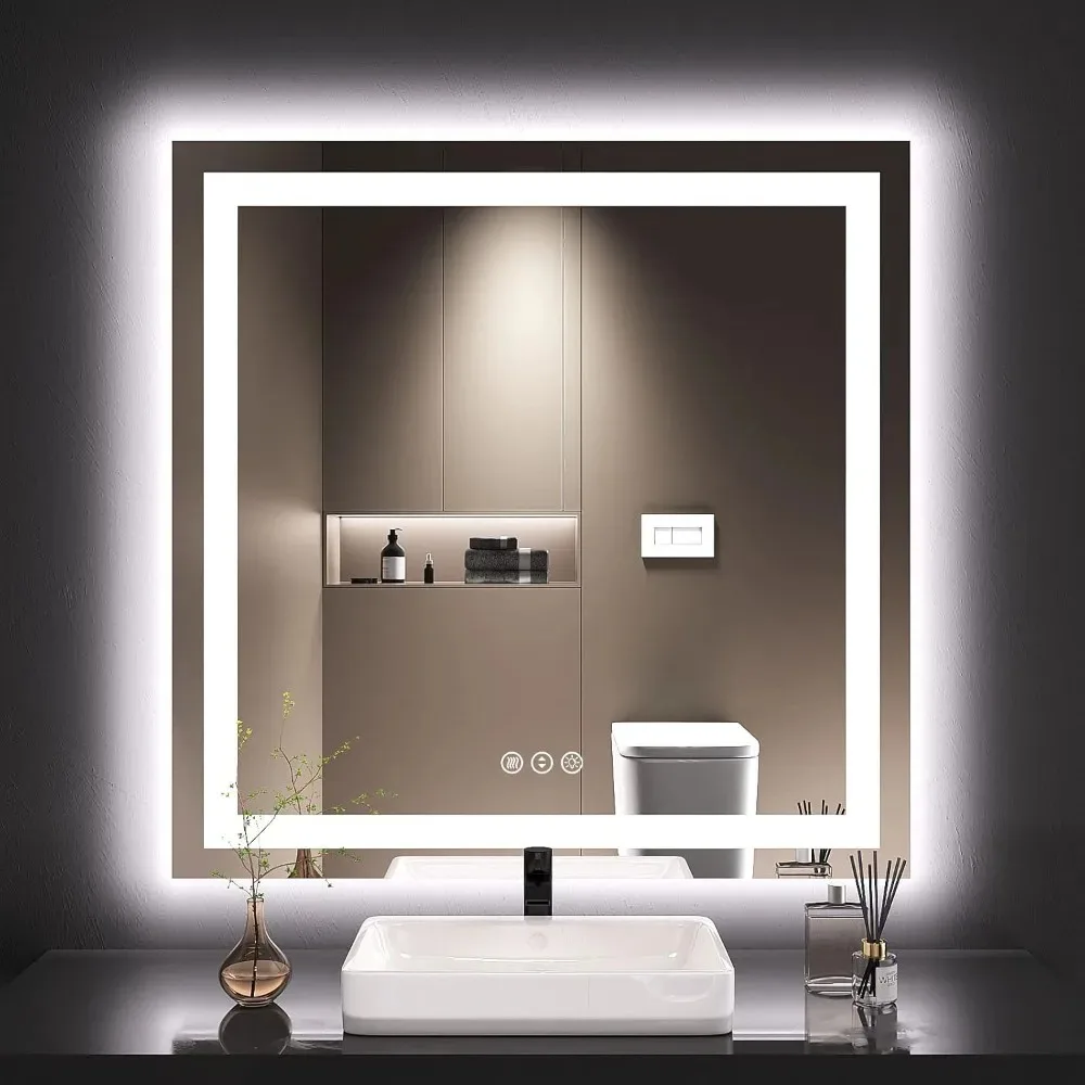 

LOAAO 36X36 LED Bathroom Mirror with Lights, Anti-Fog, Dimmable, Backlit + Front Lit, Lighted Bathroom Vanity Mirror for Wall