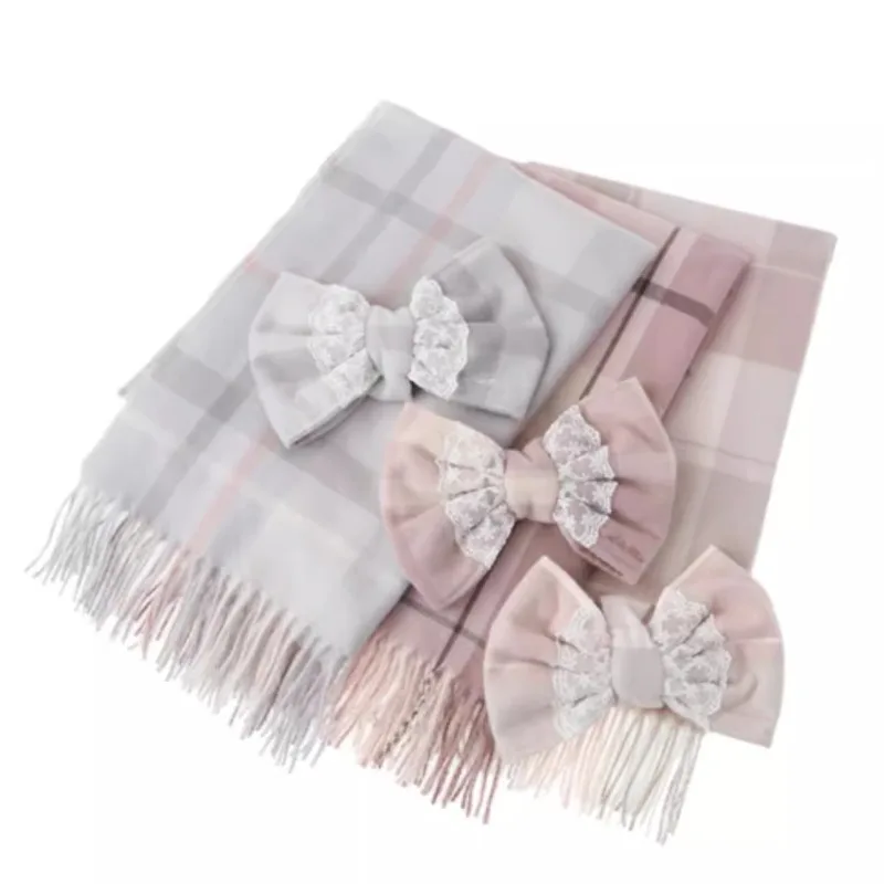 New Winter Japanese Liz Rojita Style Long Warm Comfortable Plaid Bow Scarf Three-Color Can Choose Women's Apparel Accessories