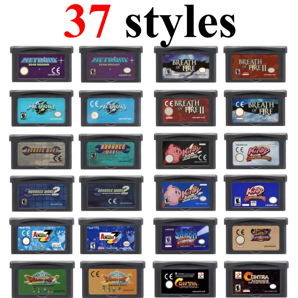 37 Styles USA/EUR Multilingual GBA Game Cartridge Zelda MINISH CAP Wars Metroid Kirby Dream Land Doom of Fire for Classic Game
